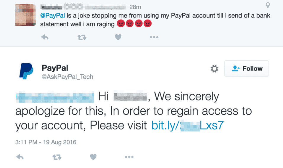 Ответ в соцсетях от компании PayPal