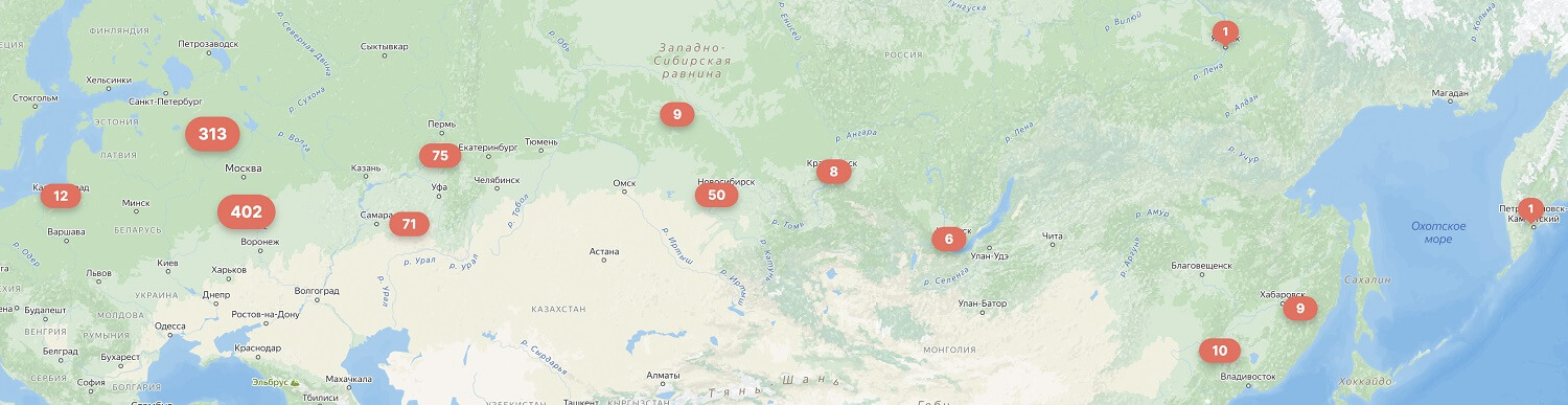 Карта России с вакансиями в сфере маркетинга