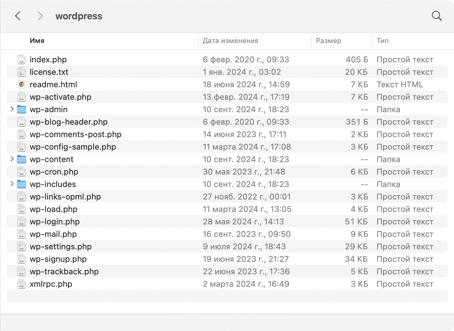 Папка с установочными файлами WordPress