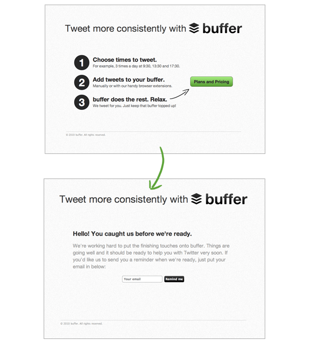 Скриншот первой версии сайта Buffer